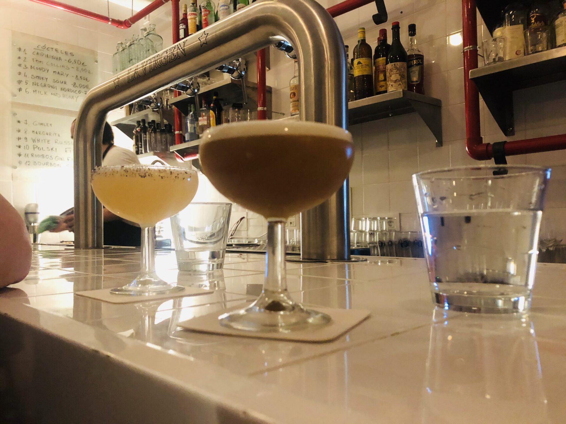 Two cocktails at Savas bar Lavapies, Madrid